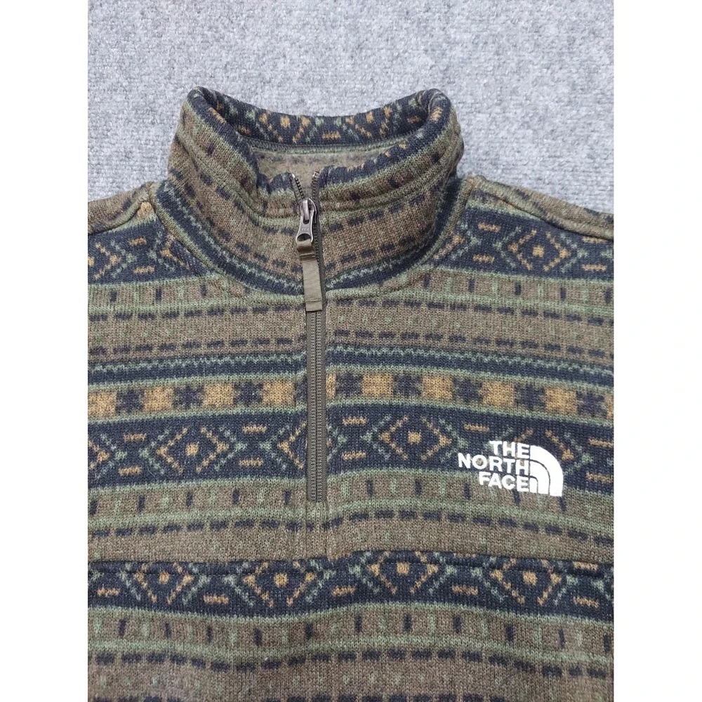 North Face Pullover Sweater Mens Medium Olive Green Fair Isle 1/4 Zip Outdoor